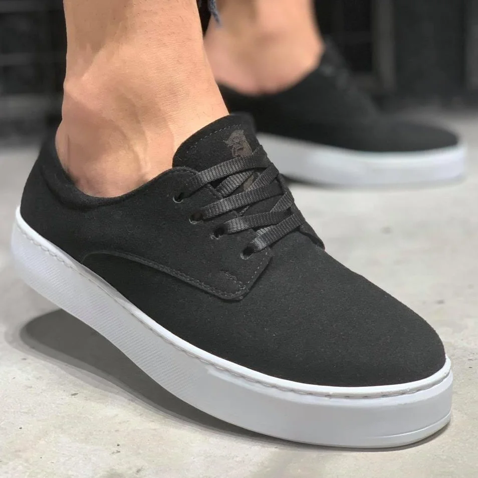 

Knack Casual Male Shoes 077 Black Suede (White Bottom) street Art Spring Summer New Fashion Style Ikon Cool