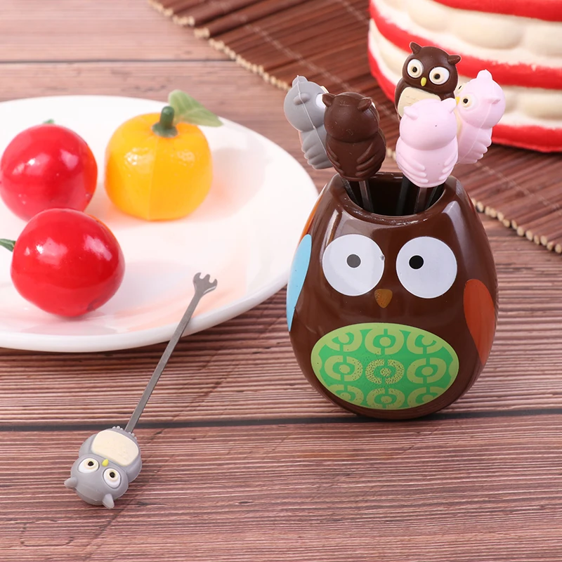 

6 шт. креативный мультяшный набор вилок для фруктов Керамическая маленькая вилка из нержавеющей стали Милая вилка для рта Милая портативная...