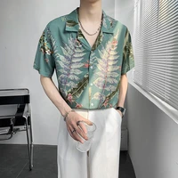summer short sleeve shirt men slim fashion social mens dress shirt british style casual print shirt mens hawaiian shirt m 2xl