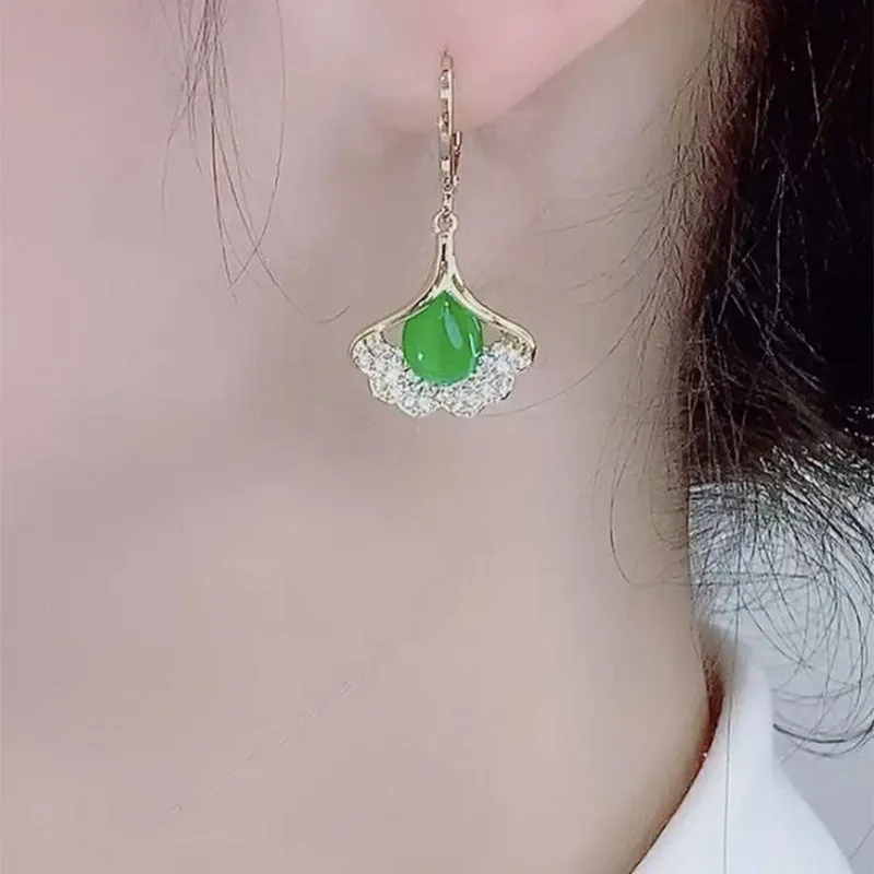 

High-grade Opal Gingko Leaf Earrings For Women 2022 New Fashionable Niche Design Temperament Ear Buckle Fashion Earrings