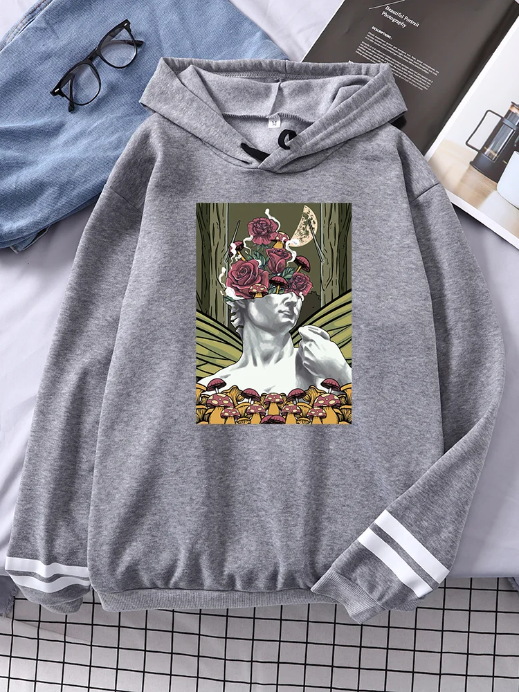 

Fairycore Aesthetic Statue Creative Rose Mushroom Womens Splicing Pullover Autumn Soft Sweatshirt Hip Hop Pocket Female Clothing