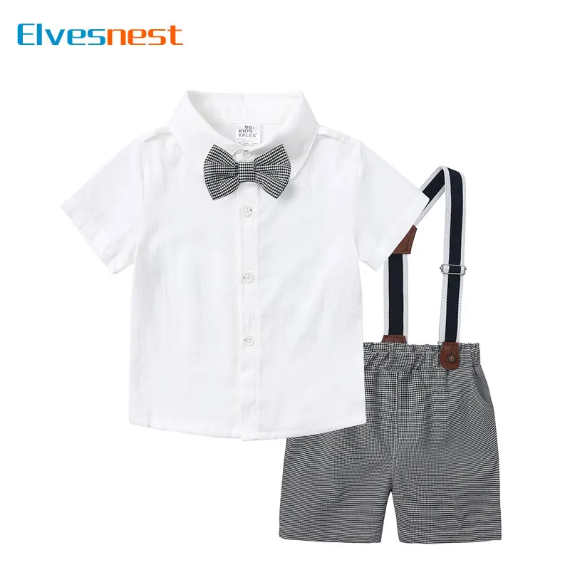 

Formal Children Clothing Boys Sets Summer Boy Clothing Set Cotton Short Sleeve Shirts Strap Pants Kids Clothes 1-5 Years
