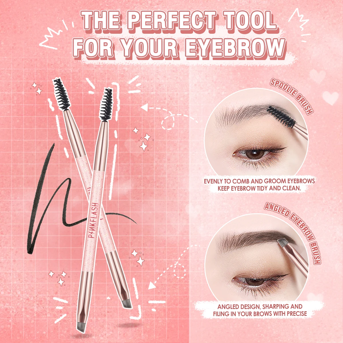 

PINKFLASH Multi-use 2 In 1 Eyebrow Brush Eyelash Comb Dual Ended Eye Shadow Applicator Eyebrow Eyelash Extension Makeup Brush