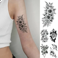 waterproof temporary tattoo sticker women black sexy flower sunflower peony rose flash tatoo men line body art fake tatto girl