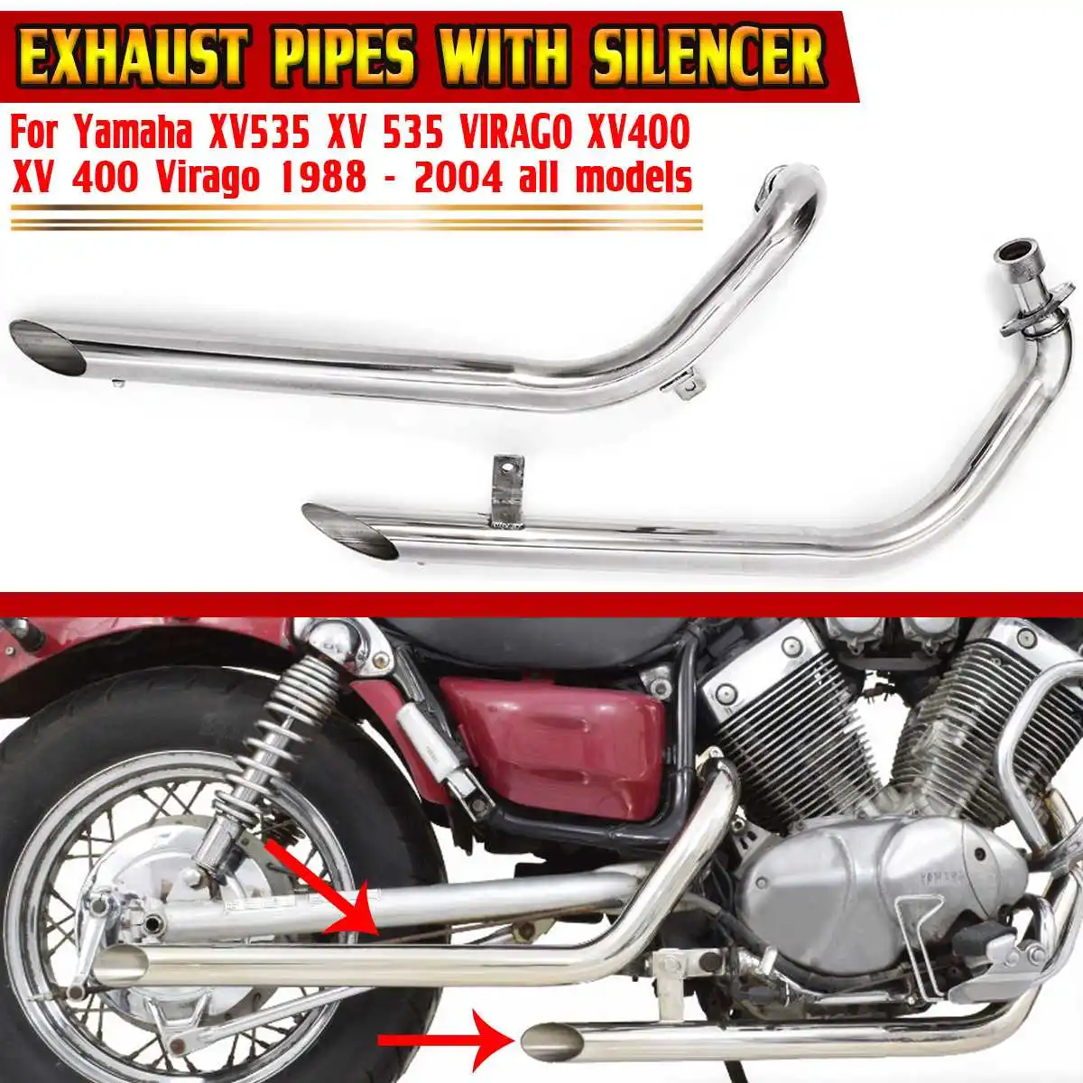

For Yamaha XV535 XV 535 VIRAGO XV400 XV 400 Virago 1988-2004 Full Exhaust System+Silencers Motorcycle Muffler Exhuast Pipe Pipes