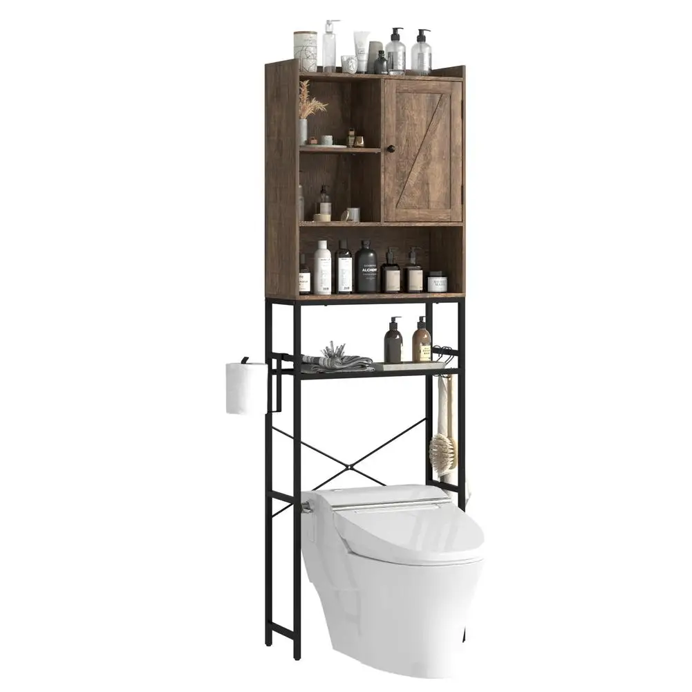 

Over The Toilet Storage Cabinet Farmhouse Storage Rack with Cabinet for Bathroom Toilet Space-Saving Storage Shelf