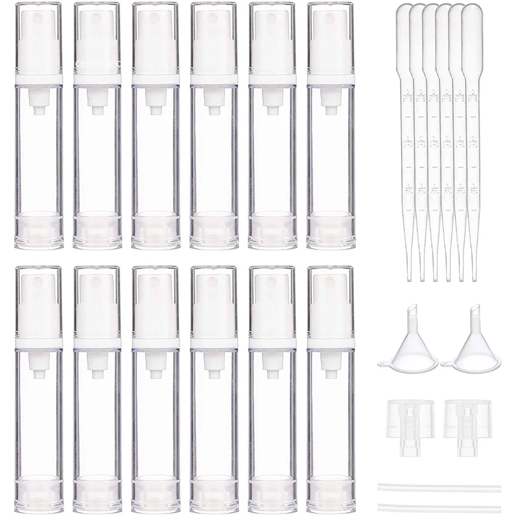 

12Pack 10ml Clear Airless Plastic Vacuum Pump Bottle Empty Refillable Travel Cosmetic Bottle Set for Cosmetic Lotion