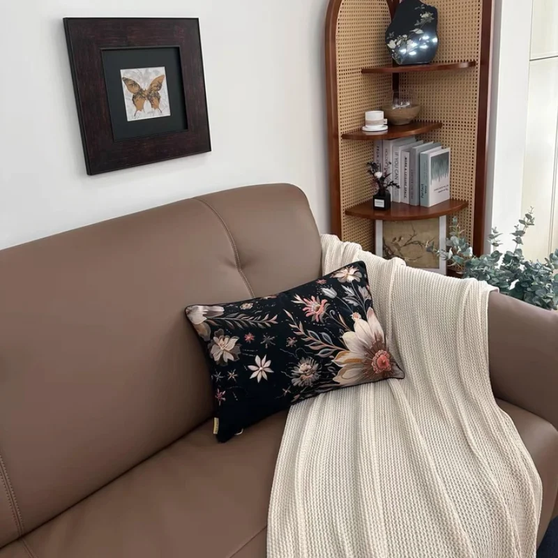 Черные бархатные подушки роскошный чехол для с цветочным принтом ретро цветы 35x55