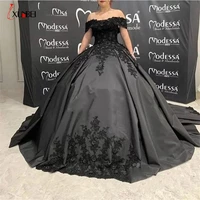 vestido de festa elegant black big ball gown evening dresses a line sexy off the shoulder beaded aplliques prom gowns dresses