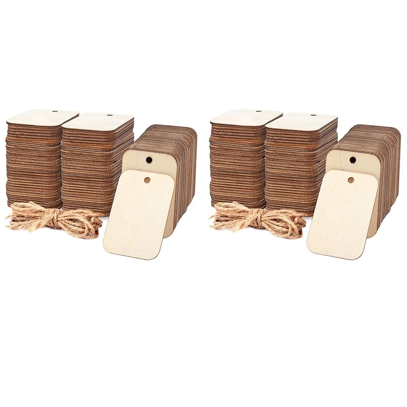 

200PCS Blank Squares Wood Pieces Unfinished Round Corner Wooden Cutouts For DIY Craft Project Engraving Decoration