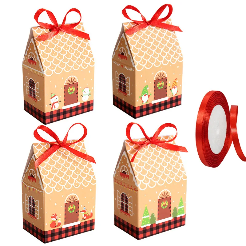 

24 Sets/Pack Creativity Christmas House Biscuit Baking Candy Party POP Gift Box Folding Packaging Decorations Kraft Paper Box