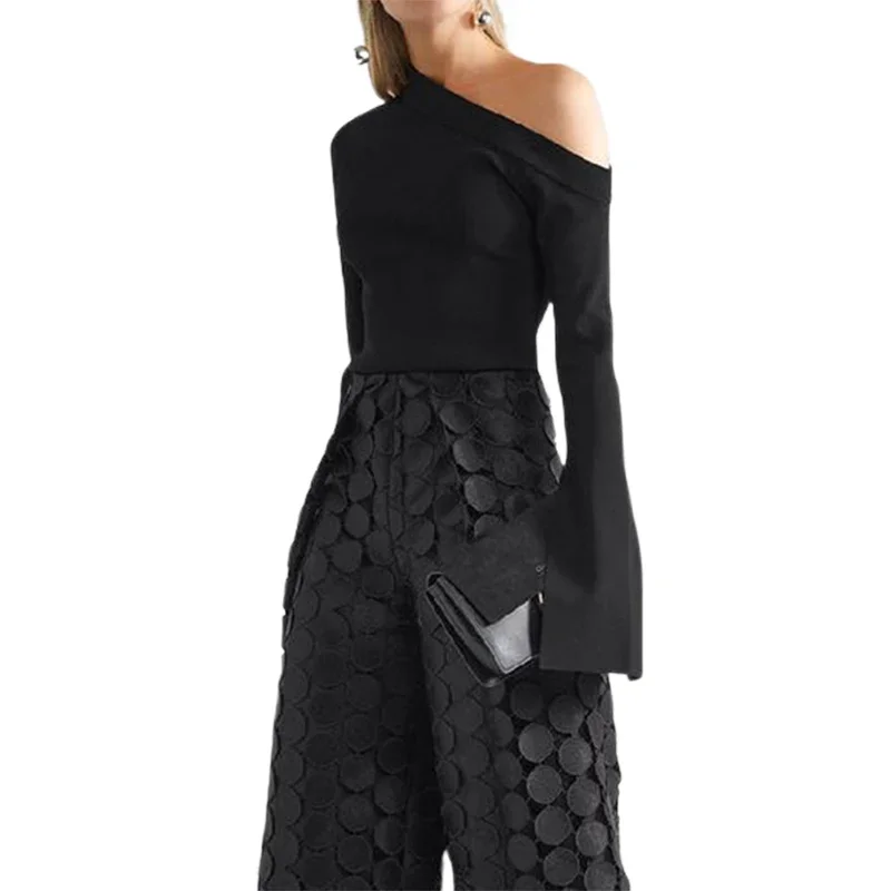 Kirsmile женские Асимметричные черные повседневные футболки на одно плечо Весенние