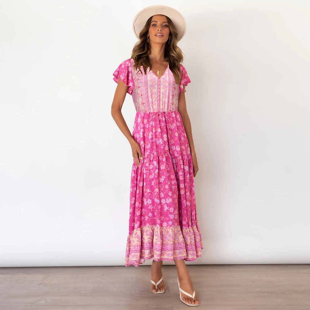 

2022 summer new V-neck sexy long skirt floral commuter dress
