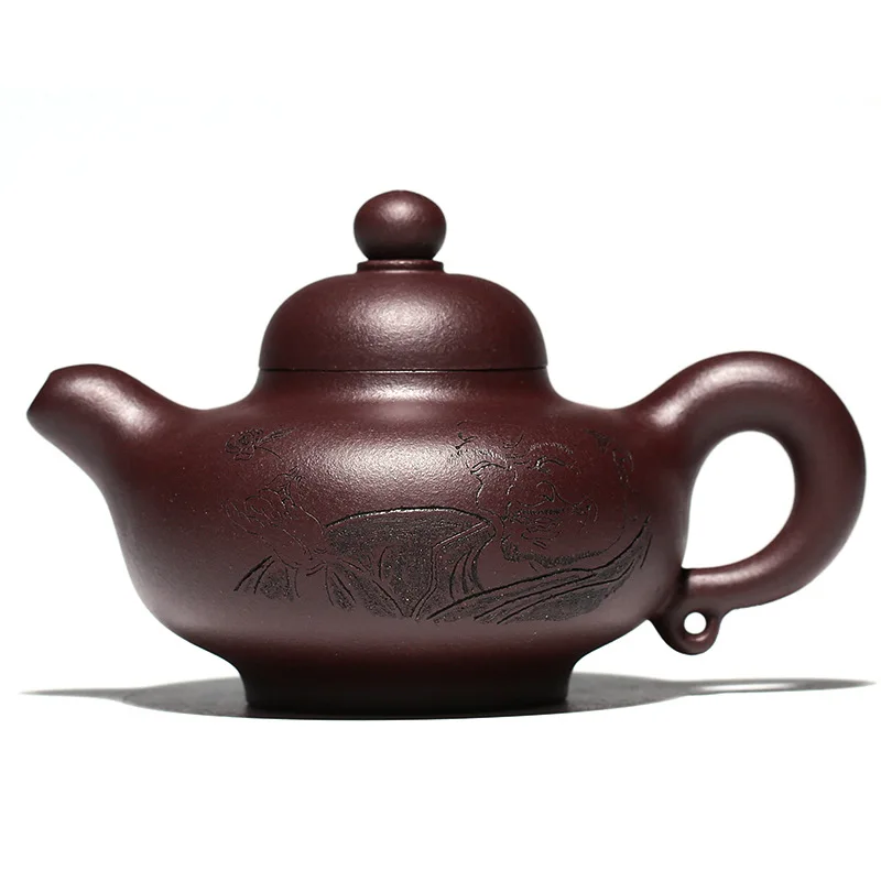 

Teapot Double Lid Zisha Teapot Yixing Handmade Pot Kung-fu Teaware Purple Clay Drinkware For Puer Green Black Chinese Tea