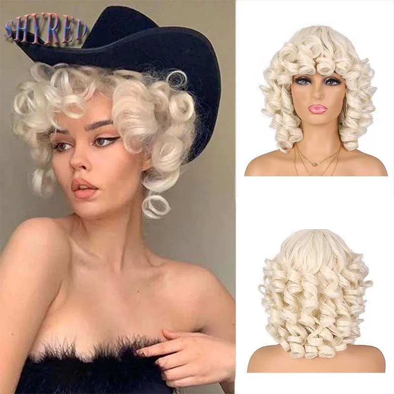 

Brazilian Kinky Curly Synthetic Wigs With Bangs Short Brazilian Remy Fake Hair for Black Women Daily Use