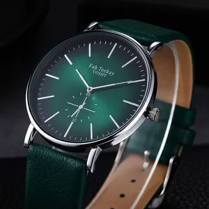 Imported Women Men Watches Leather Fashion Casual Simple Black Green Ladies Bracelet Clock Alloy Quartz Wrist