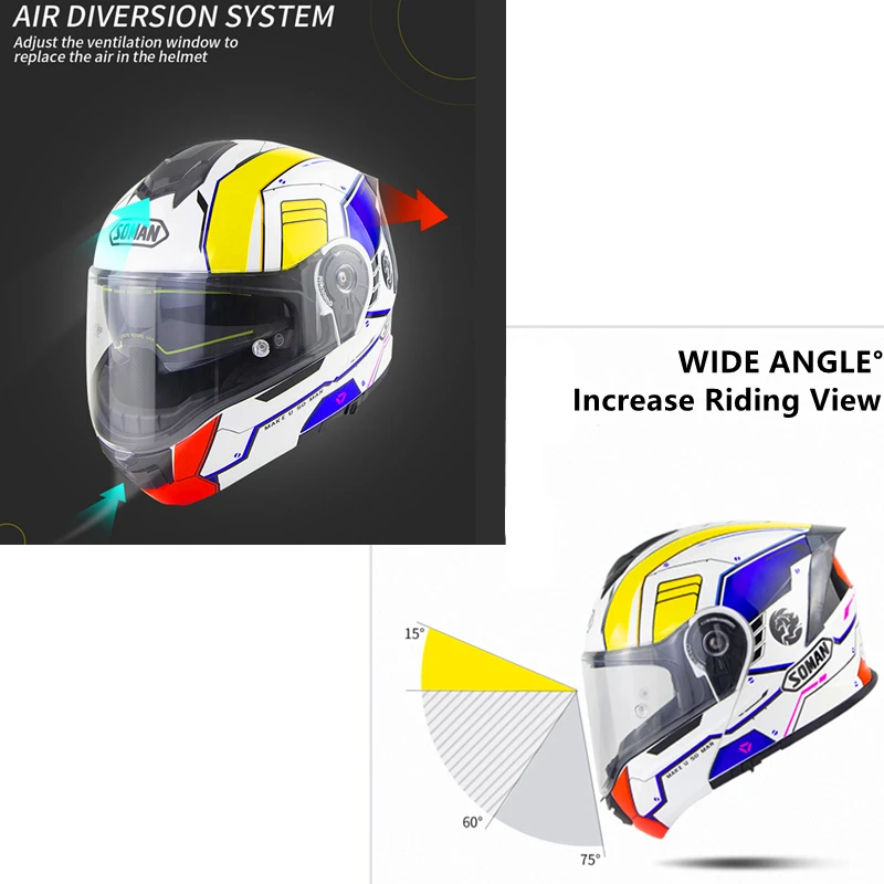 Модульный мотоциклетный шлем SOMAN Bluetoot охлаждающий дизайн одобрен Gundam ECE