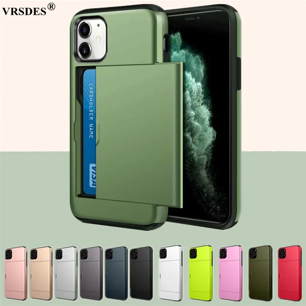 

Luxury Slide Card Slots Cover For iPhone 12 mini 12Pro 12 Max XS MAX XR X Case Cover For iPhone 12mini 11 12 Pro Max 6 7 8 Plus