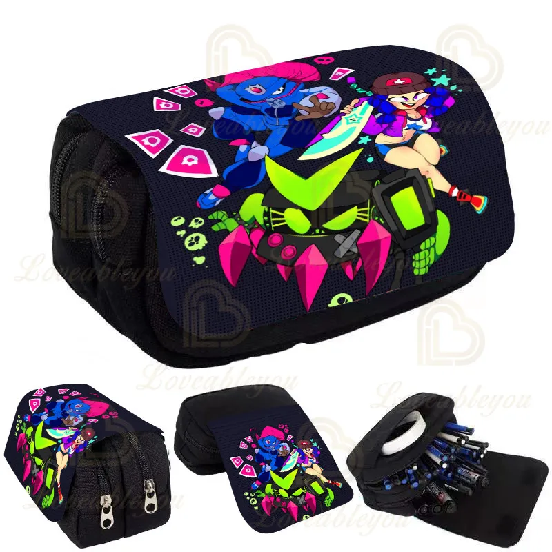 

Stars Print Pencil Case Kids Pencil Box Shoot Game Canvas Stretch Double Layer Large Capacity Cute School Stationery