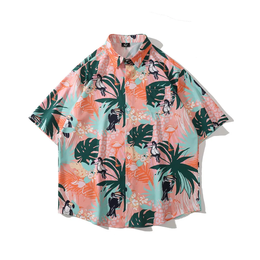 

OSCN7 Casual Printed Short Sleeve Shirt Men Street 2022 Hawaii Beach Oversize Women Fashion Harujuku Shirts for Men D2216