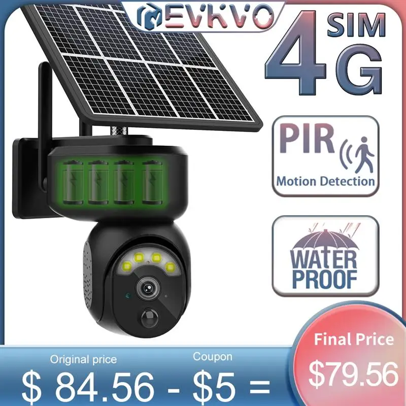 

IP-камера видеонаблюдения EVKVO на солнечной батарее, 4 МП, 4G, SIM