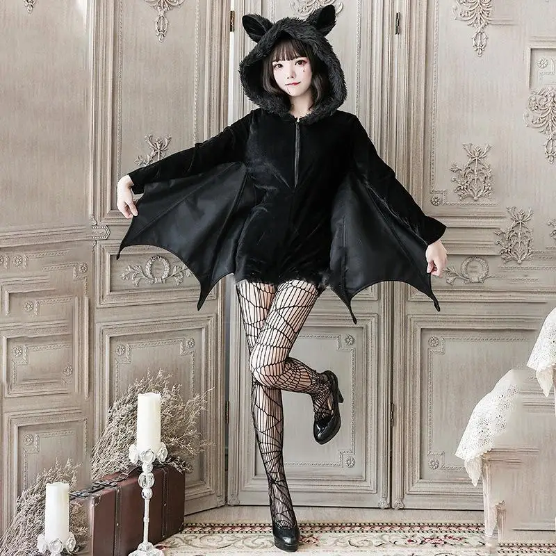 

Vampire Bat Cosplay Costumes Masquerade Woman Black Evil Horror Hooded Vampire Bat Sleeve Halloween Christmas New Year Show Cos
