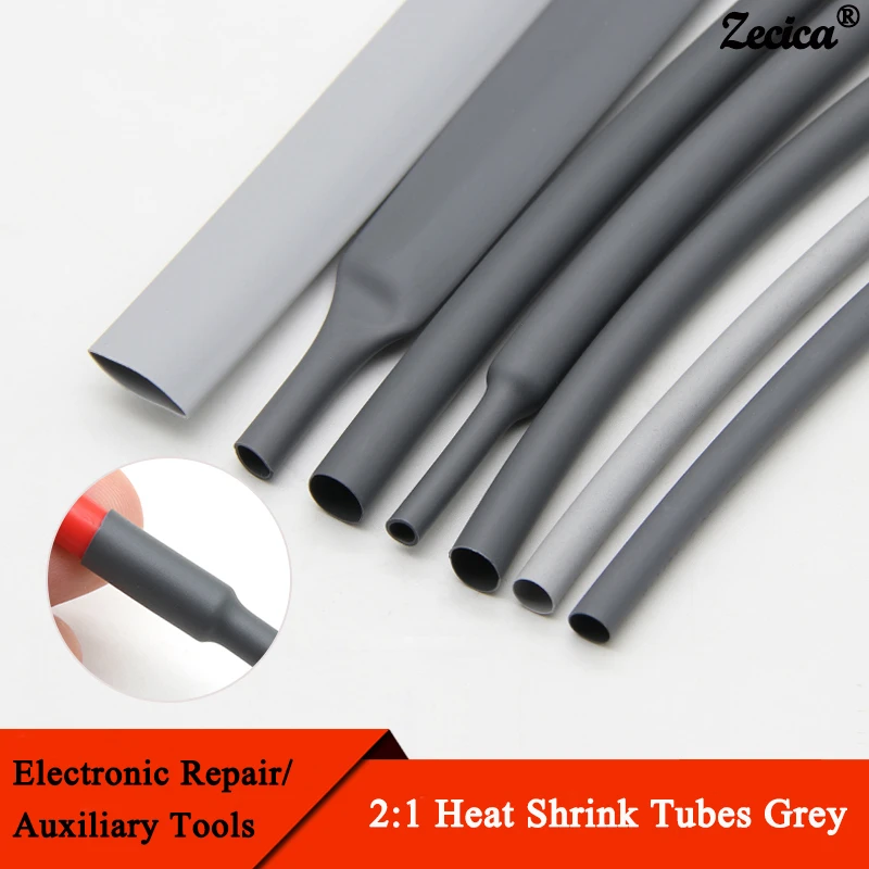 

1 ~ 10 м 2:1 термоусадочная термоусадочная трубка серого цвета, диаметр 1 ~ 50 мм, ремонт проволочного кабеля, обертка, рукав, сделай сам, водонепроницаемая полиолефиновая трубка