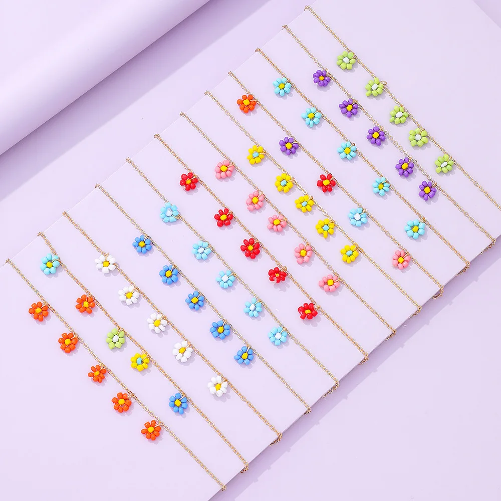 

2022 New Multicolor Flowers Beaded Anklets Bracelet Necklace for Women Gold Color Personality Jewelry Set Accessories
