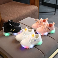 2022 high quality boys sports shoes with lights mesh casual shoes baby stretch cloth breathable led flashing lights girls shoes