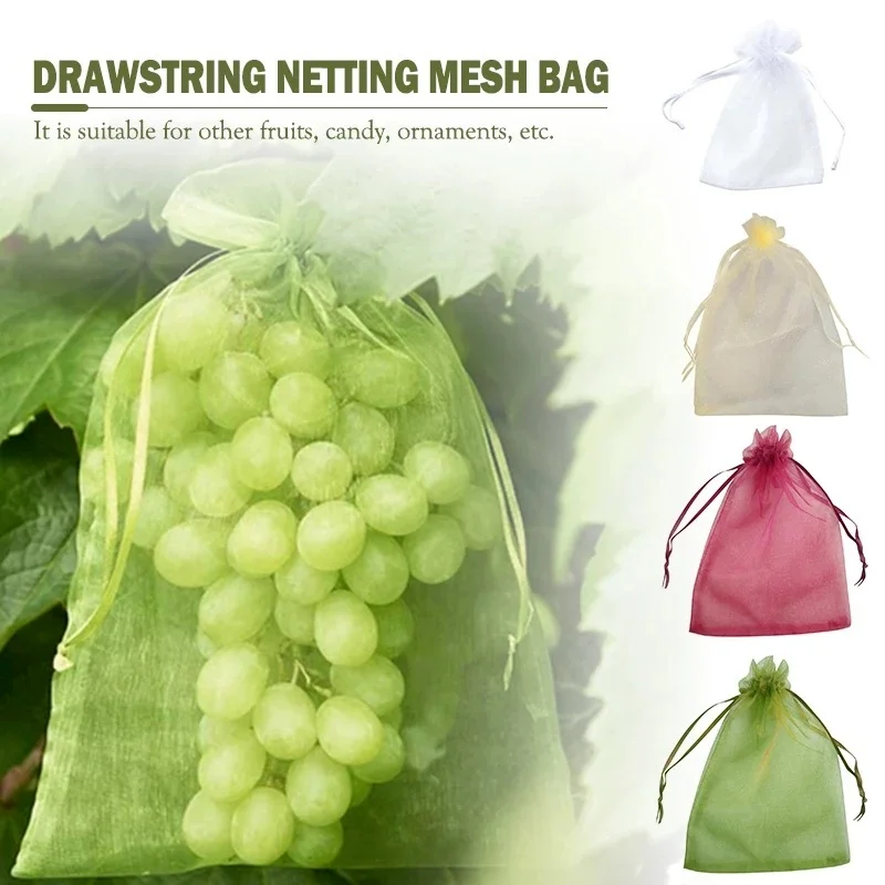 50pcs Strawberry Grapes Fruit Protection Bags Pest Control Anti-Bird Garden Netting Bags Mesh Grape bag Planter Grow Bags