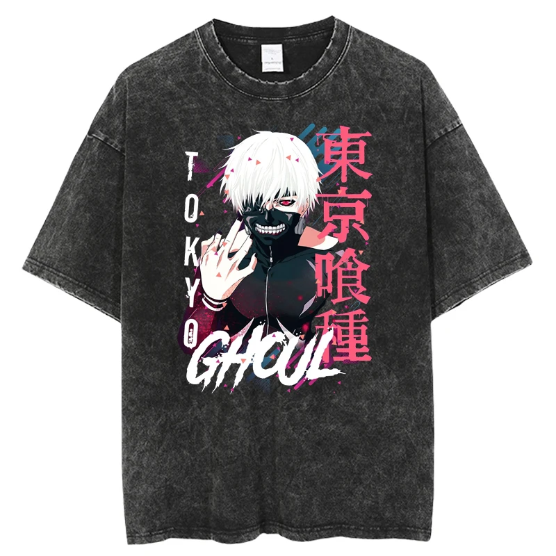 

Fashion Vintage Washed T Shirt Anime Tokyo Ghoul Streetwear Harajuku Hip Hop T Shirt O Neck Casual 100% Cotton Unisex Tee Tops