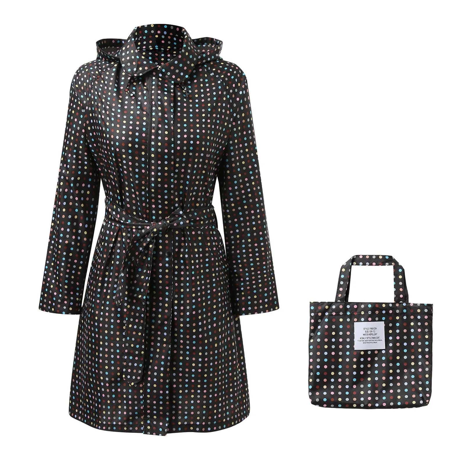 Lined Rain Coat With Hood Windbreaker Trench With Handbag Outdoor Active