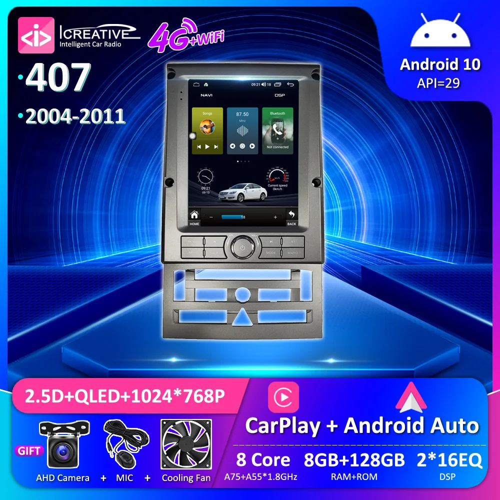 

Автомагнитола на Android 10,0 с вертикальным экраном для Peugeot 407 2004-2011, головное устройство Tesla, мультимедийный видеопроигрыватель с GPS-навигацией и камерой 360