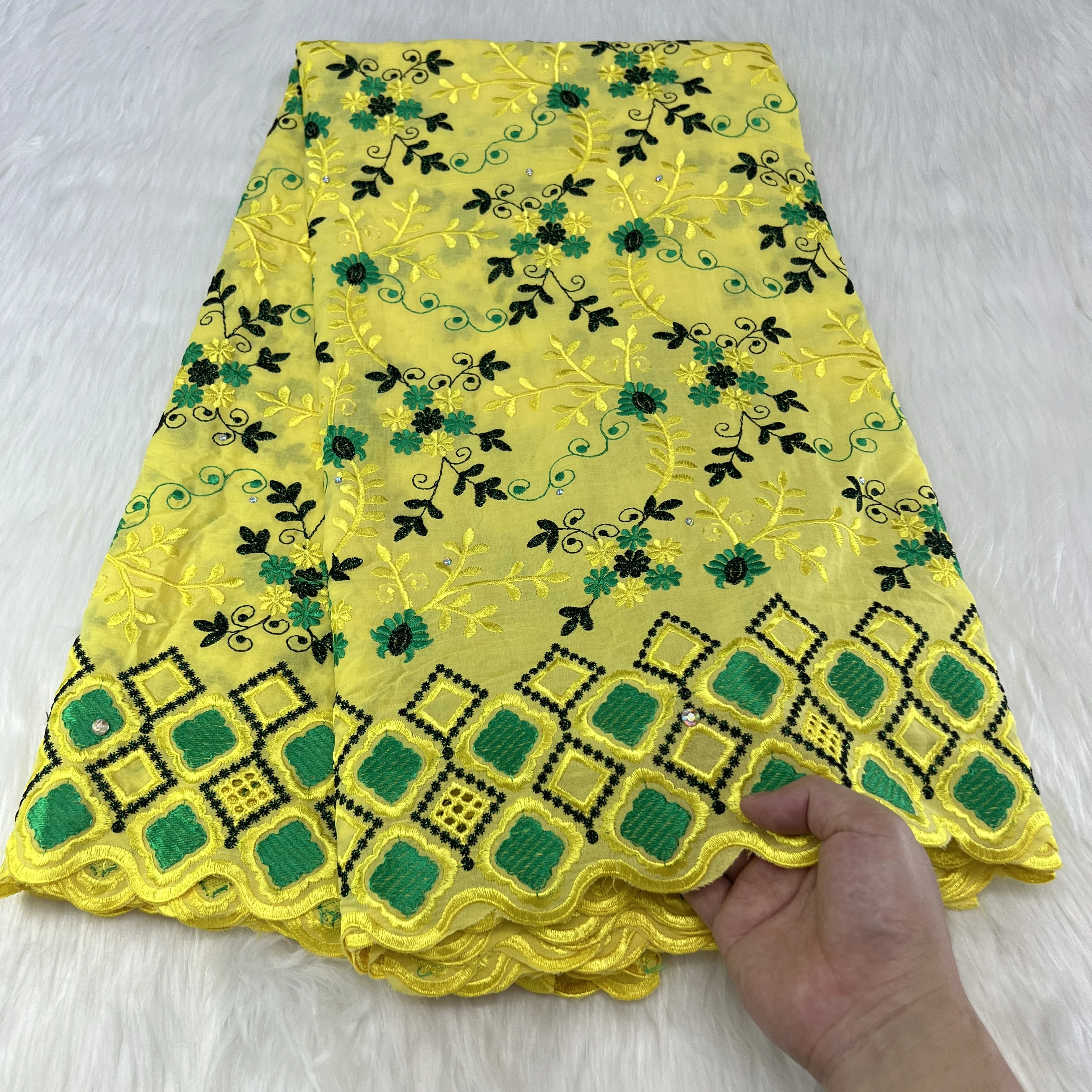 

NSSC45 желтая вышитая швейцарская вуаль кружева с камнями, заводская цена, 100% хлопок, Африканское кружево для свадебного платья