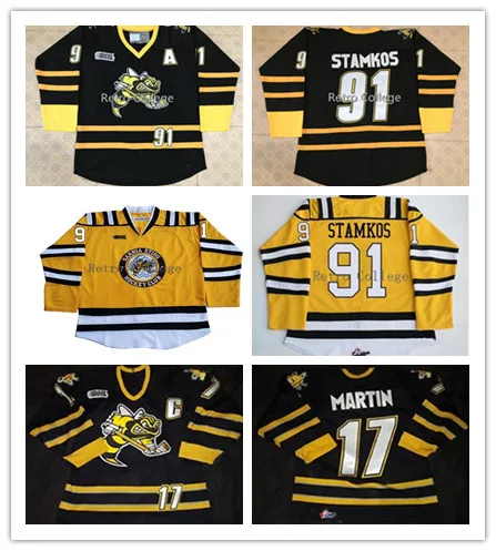 

SARNIA STING #91 Steven Stamkos 17 Matt Martin Black Ice Hockey Jersey Mens Embroidery Stitched Customize any number and name