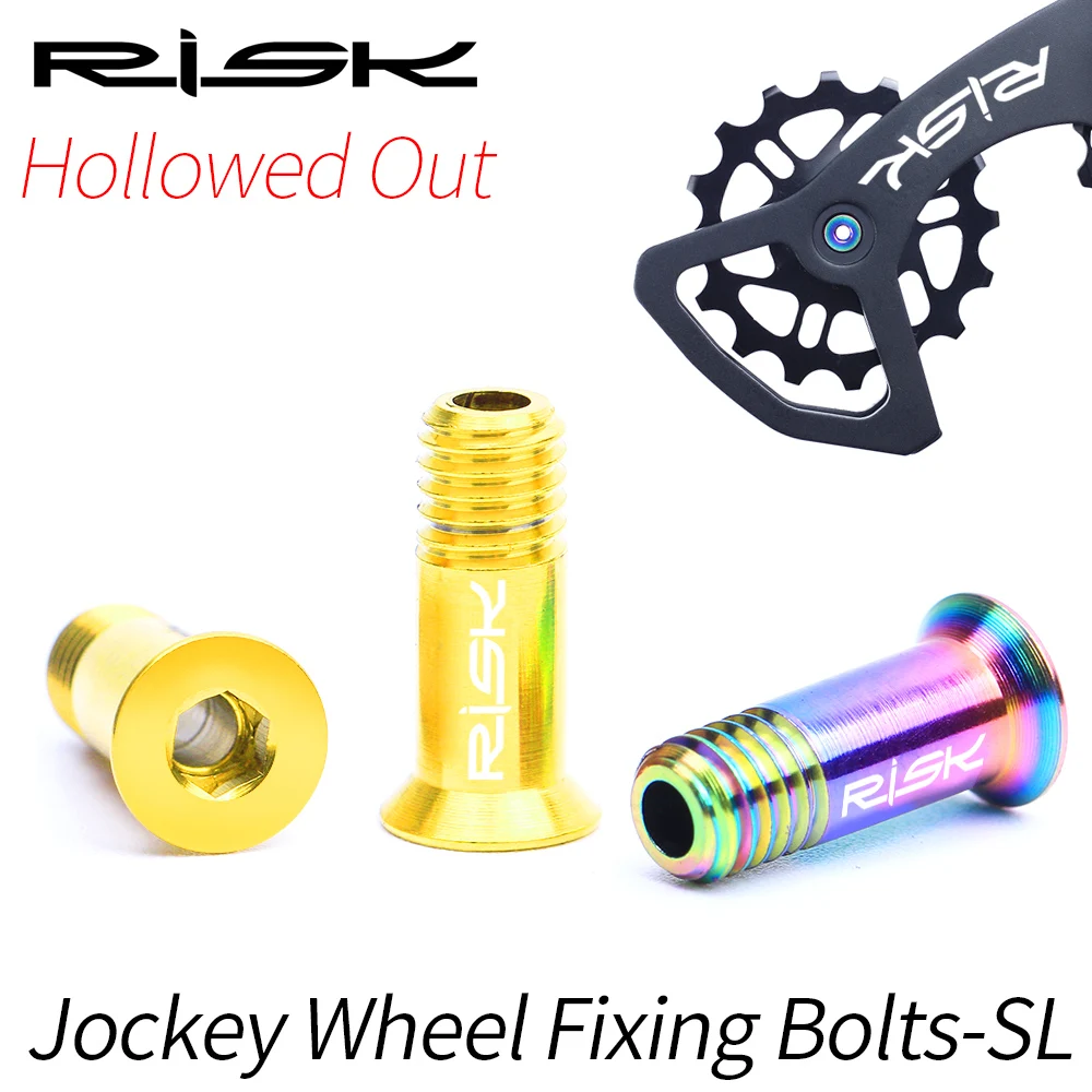 RISK 2pcs M5x14.2mm Bicycle Guide Wheel Bolts Hollow Titanium Alloy Bike Rear Derailleur Fixed Screws Cycling Jockey Wheel Bolt