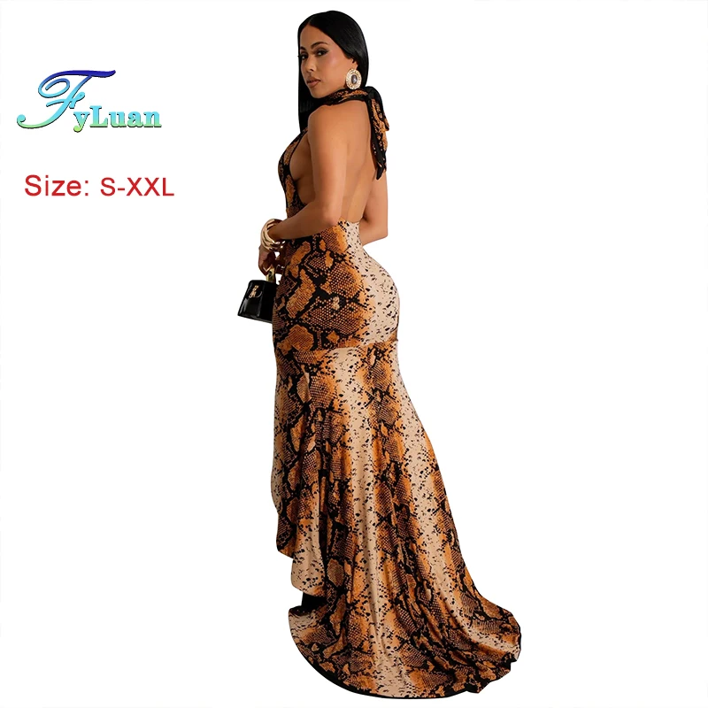 2025 пикантное женское колье с лямкой на шее и змеиным принтом длинное платье макси