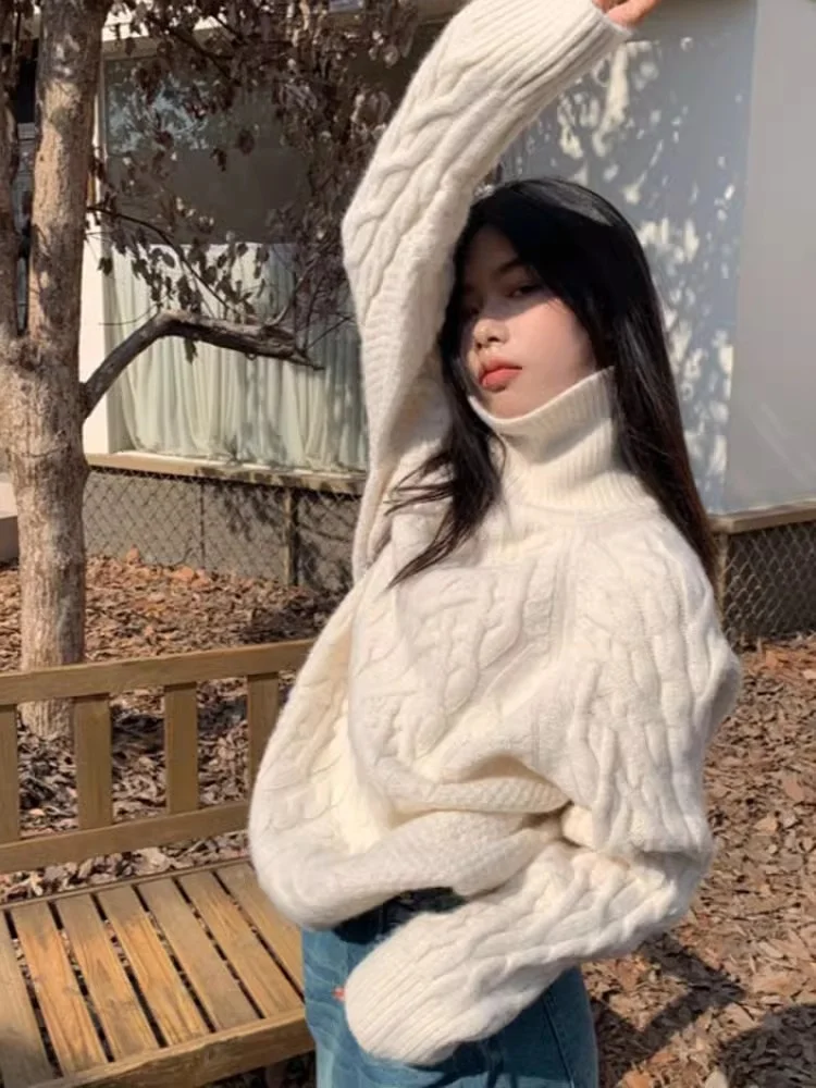 Розовый свитер с высоким воротником женский осенне-зимний утолщенный верхний