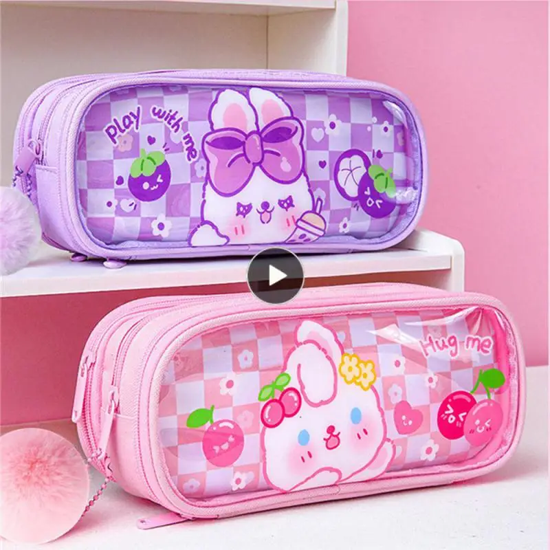 

Kawaii Pencilcase Beauty Bag Large Capacity Girls Pencil Box Large-capacity Pencil Bag School Stationery Supplies Transparent