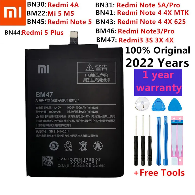 

Original XiaoMi Replacement Battery For Xiaomi Redmi Note 2 3 3S 3X 4 4X 4A 5 5A 6 6A 7 Pro Plus Mi6 Mi4c Mi5 Mi 5X 5S Batteries