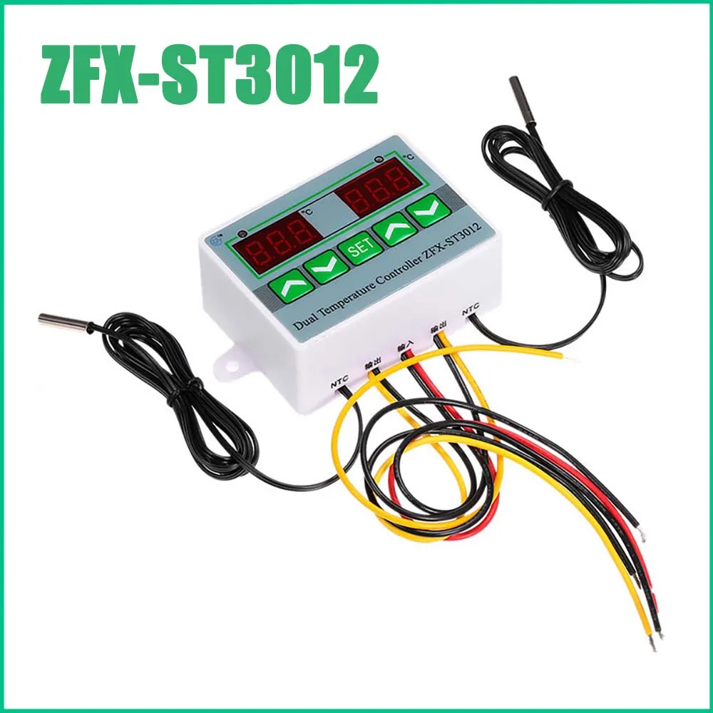 

ZFX-ST3012 Dual Temperature Controller Digital Thermostat Incubator Control Microcomputer Intelligent Dual Probe AC 220V 12V 24V