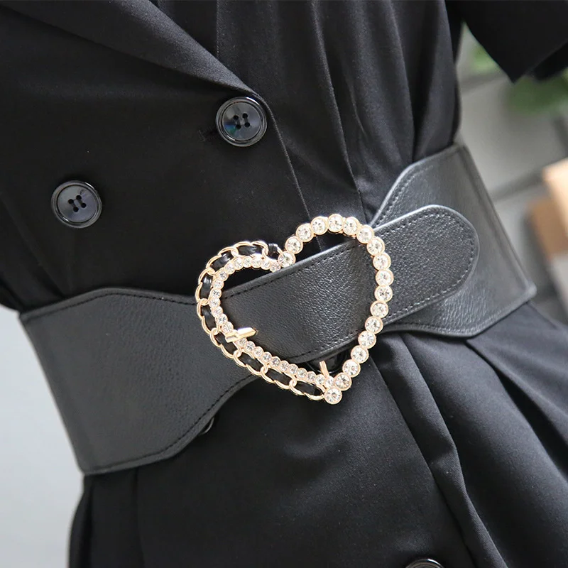 

Модный эластичный широкий пояс для женщин, ремень с пряжкой в виде сердца, Роскошный дизайнерский брендовый декоративный пояс для пальто, платья