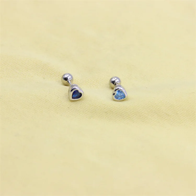 

ZFSILVER Simple Fashion 925 Sterling Silver Korean Blue Zircon Heart Screw Ball Stud Earrings Jewelry For Women Charm Party Gift