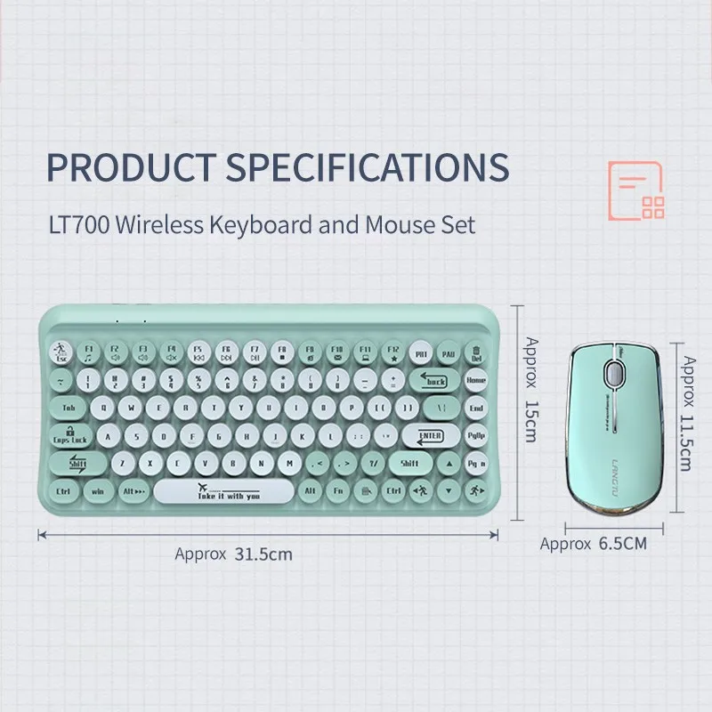 Беспроводная Bluetooth клавиатура и мышь 85 клавиш портативная двухцветная в стиле