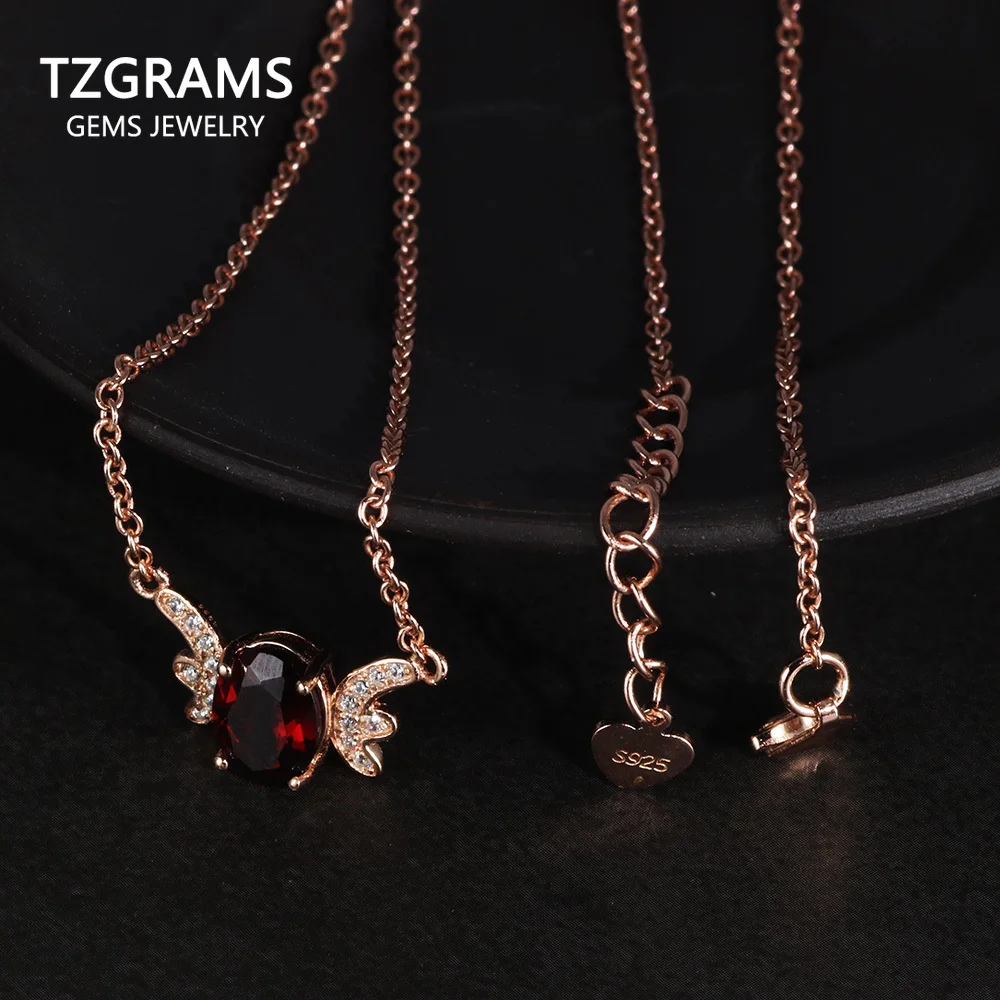 

925 Sterling Silver Pendant Necklace For Women With Wine Red Garnet Natural Stone Pendant Charm Choke Statement Necklace