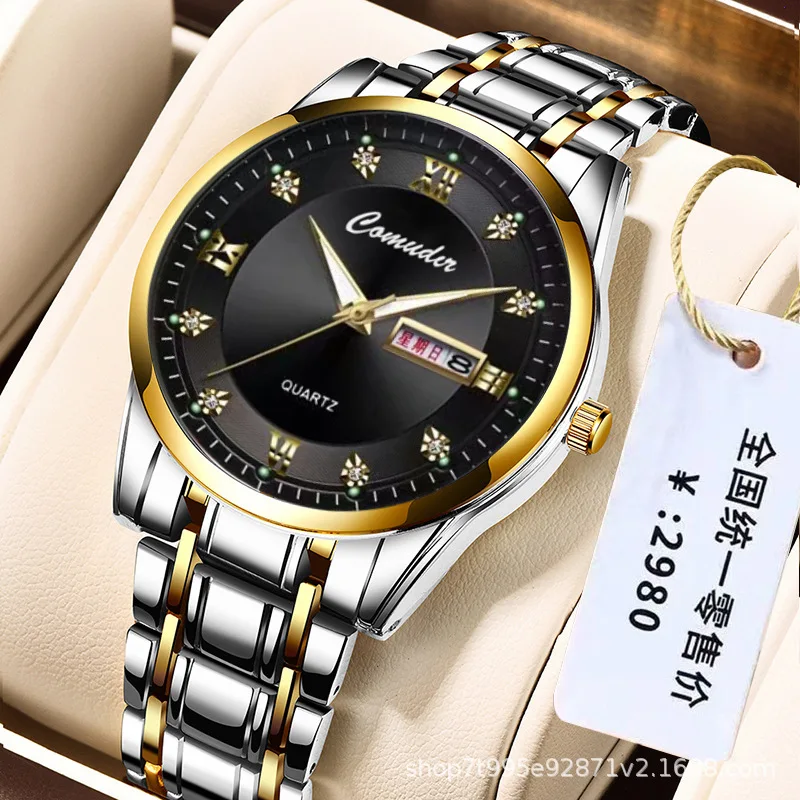 Dropshipping New Watch Men's Double Calendar Waterproof Quartz Luminous Business-Border TikT
