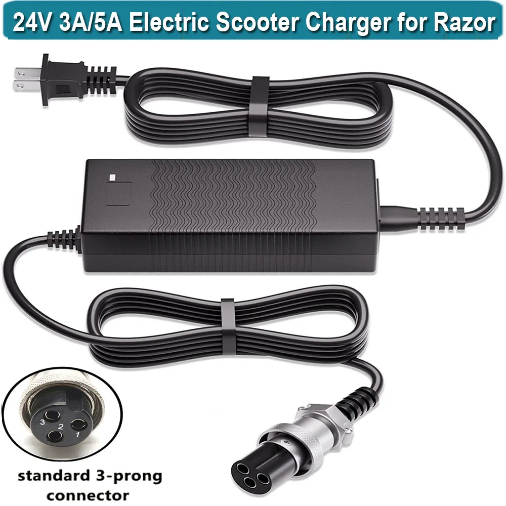 24V 3A 5A Electric Scooter Battery Charger for Razor E100  E