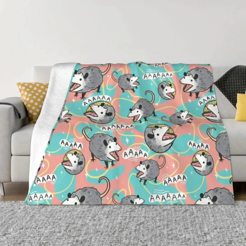 

Opossum Screm Pattern Blanket Fleece Summer Autumn Winter Possum Animal Soft Throw Blanket for Home Bedroom Plush Thin Quilt