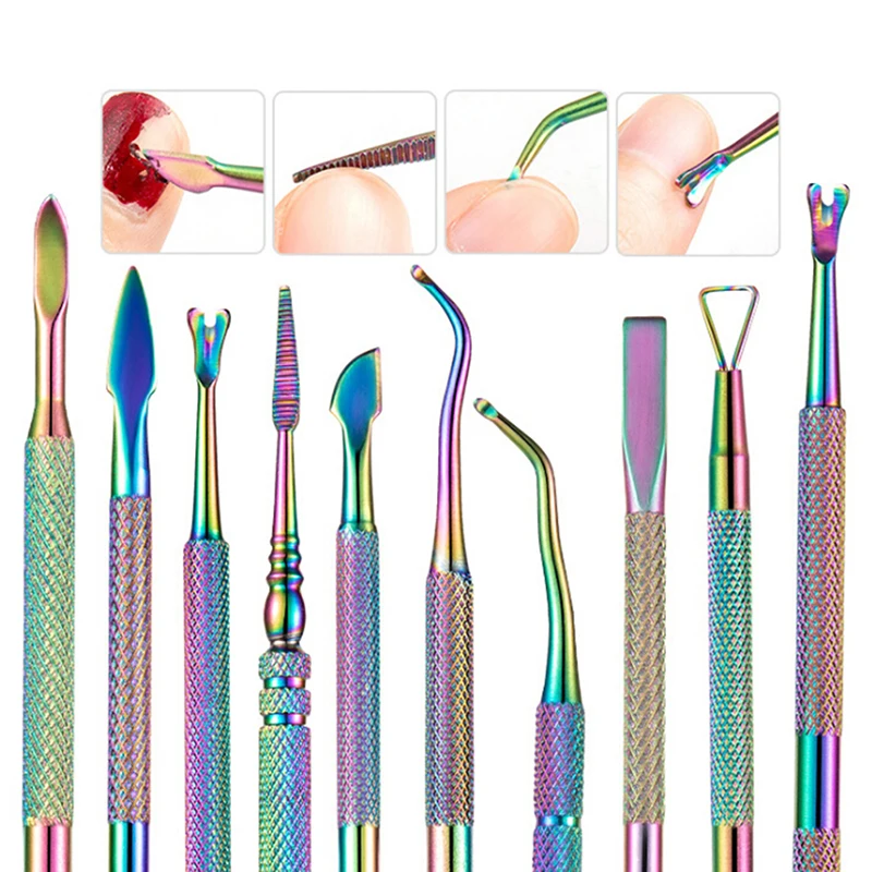 

11 Style Dual-end Nail Cuticle Pusher Spoon Remover Trimmer Stainless Steel Dead Skin Manicure Pedicure Cleaner Nail Tool