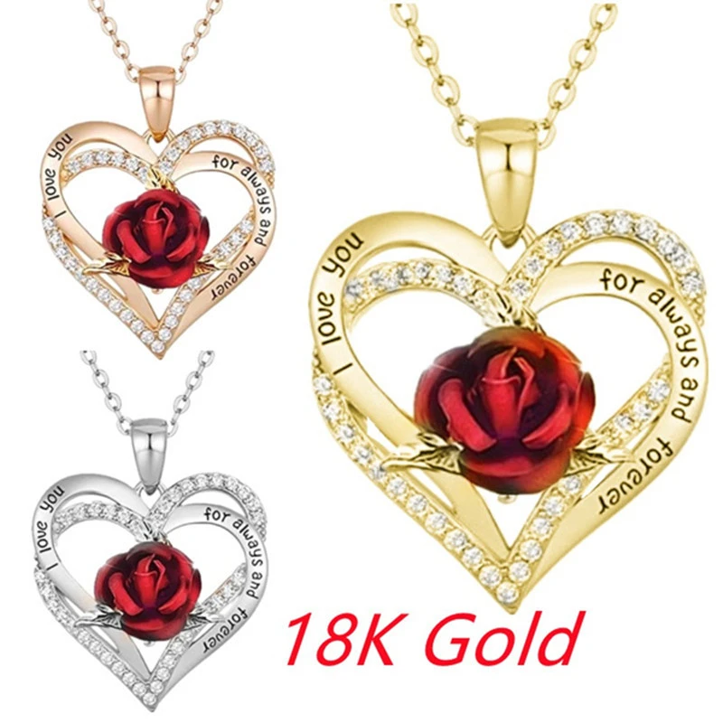 

Exquisite Fashion Couple Love Rose Necklace Lady Elegant Jewelry Accessories Banquet Wedding Valentine's Day Anniversary Gift
